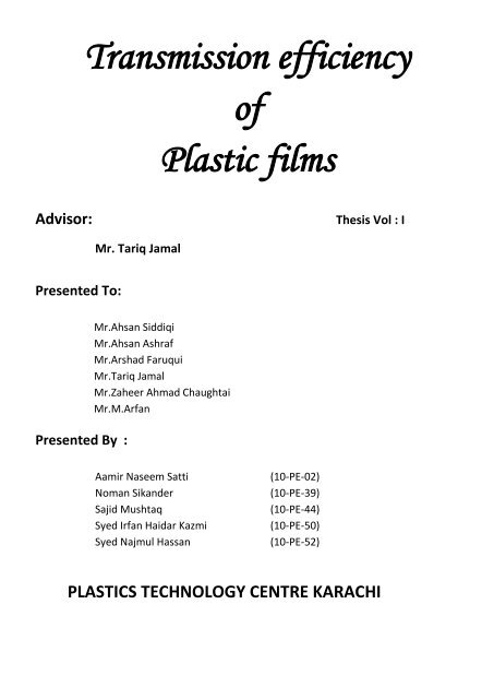 Transmission Efficiency of plastic Films Part 1