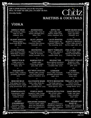 Vodka Martinis & Cocktails - Clydz