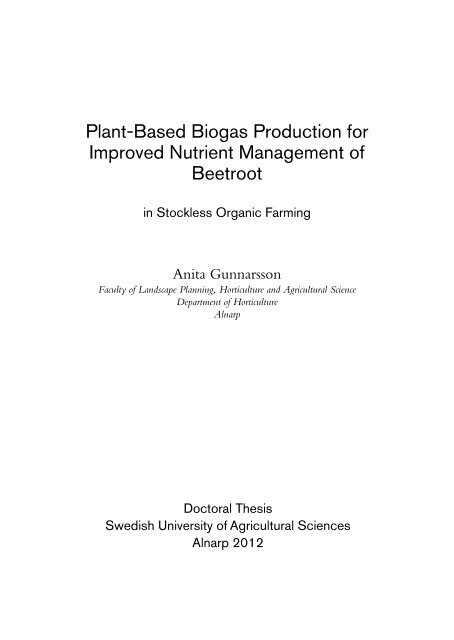Plant-Based Biogas Production for Improved Nutrient Management ...