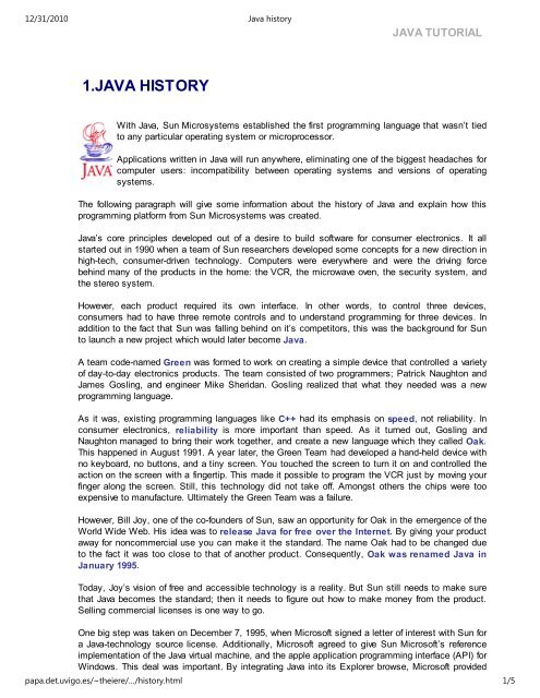 Java History Java History