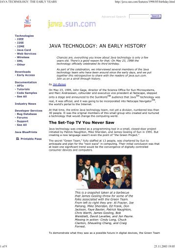 JAVA TECHNOLOGY: THE EARLY YEARS