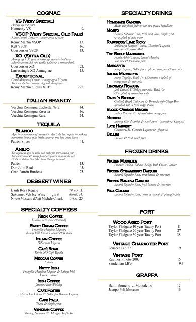 Trattoria Romana Drink & Dessert Menu