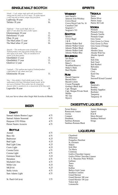 Trattoria Romana Drink & Dessert Menu