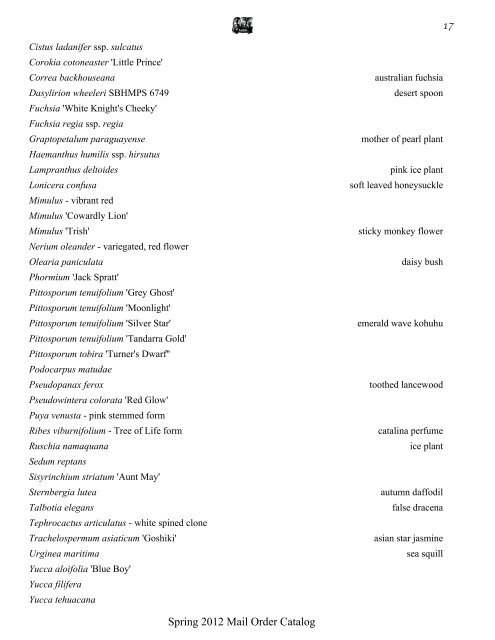 Spring 2012 Mail Order Catalog Cistus Nursery