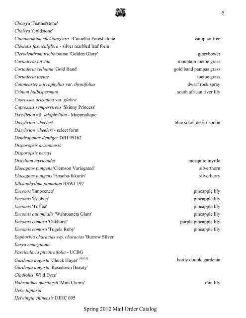 Spring 2012 Mail Order Catalog Cistus Nursery