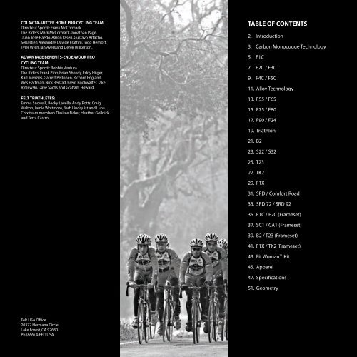 TABLE OF CONTENTS - Felt Bicycles