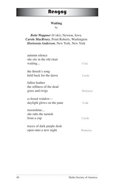 Frogpond 34.3 • Autumn 2011 (pdf) - Haiku Society of America
