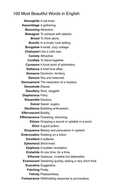 100 Most Beautiful Words in English