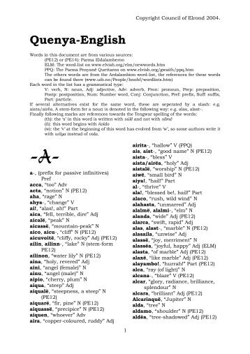 Quenya_Word_ List.pdf - Council of Elrond