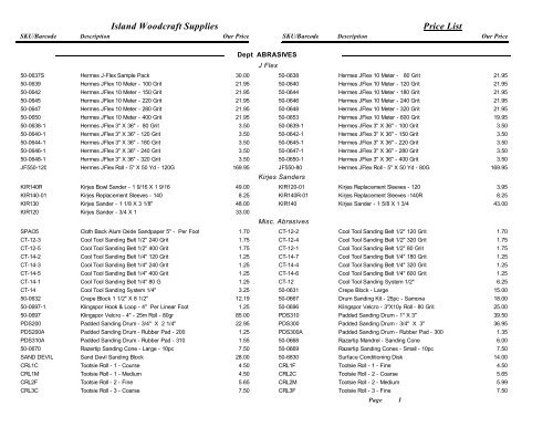 Island Woodcraft Supplies Price List - woodcarvingsupplies.com