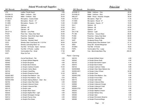 Island Woodcraft Supplies Price List - woodcarvingsupplies.com