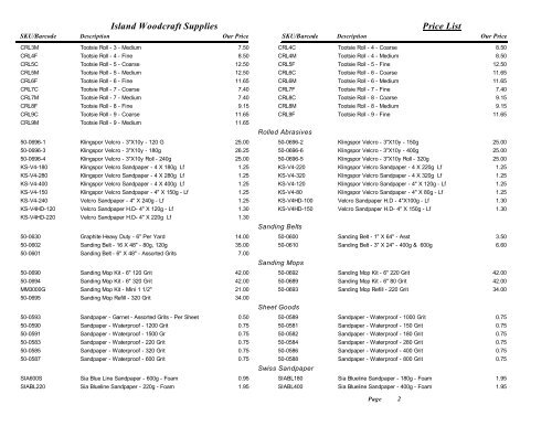 Island Woodcraft Supplies Price List - woodcarvingsupplies.com