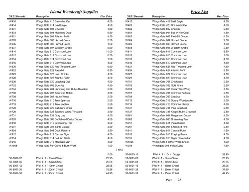 Island Woodcraft Supplies Price List - woodcarvingsupplies.com