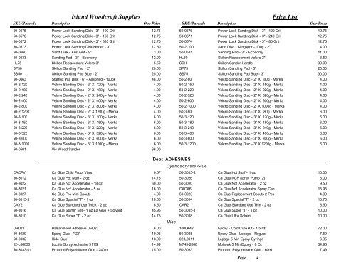 Island Woodcraft Supplies Price List - woodcarvingsupplies.com