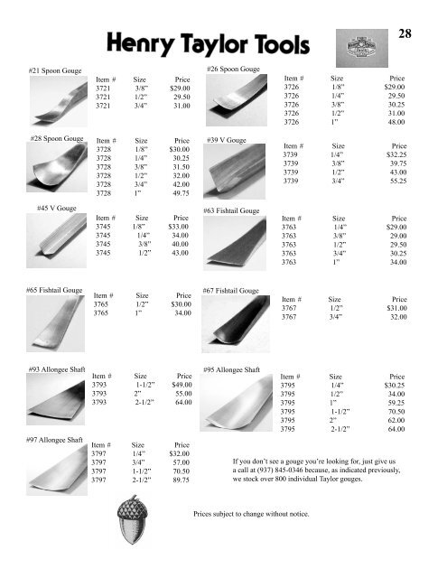 Henry Taylor Tools - Belcher Carving Supply, LLC