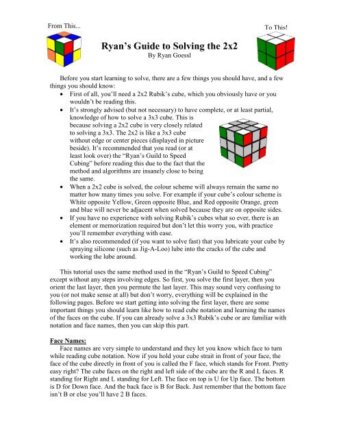 Ryan's Guide to Solving the 2x2 - Rubik's Cube
