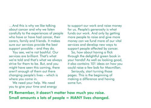 The little green book of fundraising ideas - Macmillan Cancer Support
