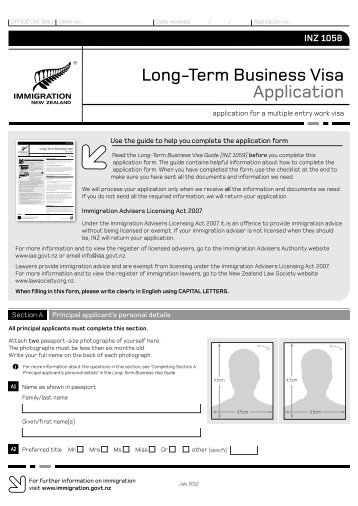 Long-Term Business Visa Application (INZ 1058) - Immigration New ...