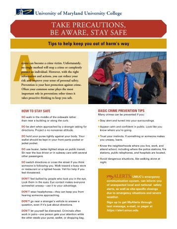 TAKE PRECAUTIONS, BE AWARE, STAY SAFE - UMUC