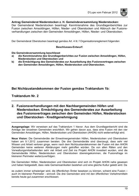 Teilprojekt Finanzen, Steuern, Liegenschaften ... - Oberstocken