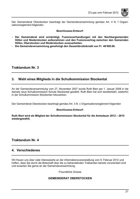 Teilprojekt Finanzen, Steuern, Liegenschaften ... - Oberstocken