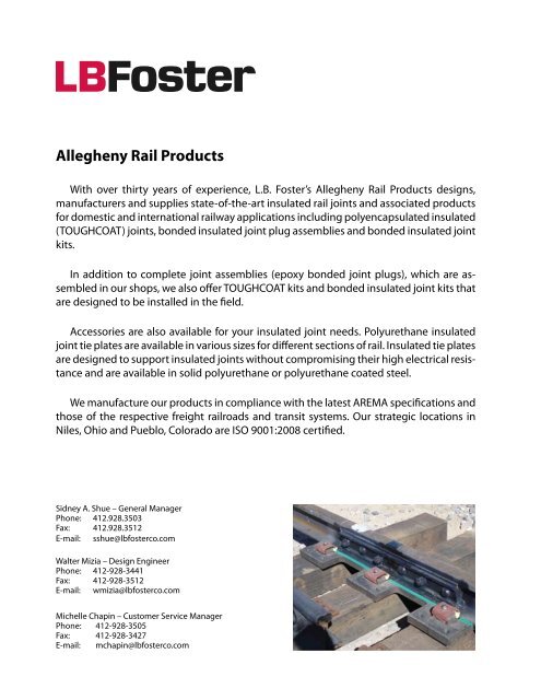 Allegheny Rail Products - LB Foster Rail Products