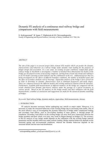Dynamic FE analysis of a continuous steel railway bridge and ...