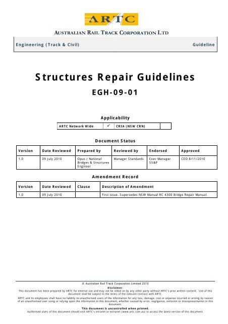 Structures Repair Guidelines EGH-09-01 - ARTC