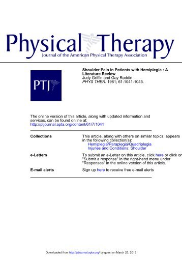 Shoulder Pain in Patients with Hemiplegia - Physical Therapy