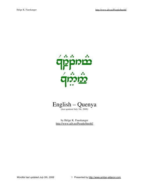 English – Quenya - Ambar Eldaron