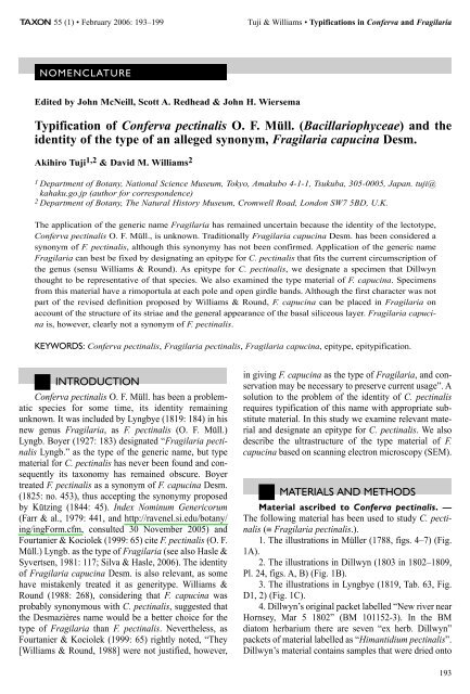 Typification of Conferva pectinalis O. F. Müll. (Bacillariophyceae ...