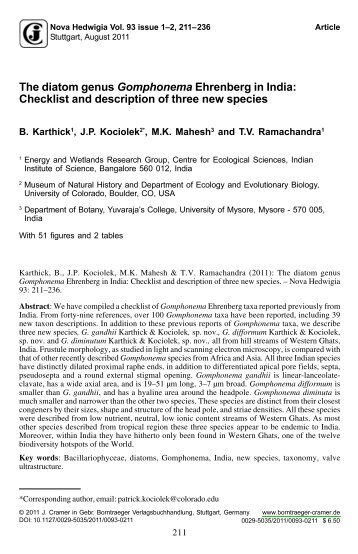 The diatom genus Gomphonema Ehrenberg in India: Checklist and ...