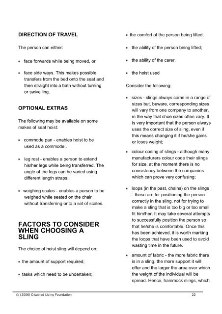 DLF Factsheet 'Choosing a Mobile Hoist' - Disabled Living Foundation