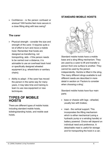 DLF Factsheet 'Choosing a Mobile Hoist' - Disabled Living Foundation