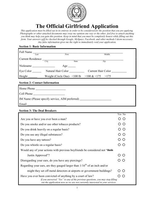 The Official Girlfriend Application The Official Girlfriend Application