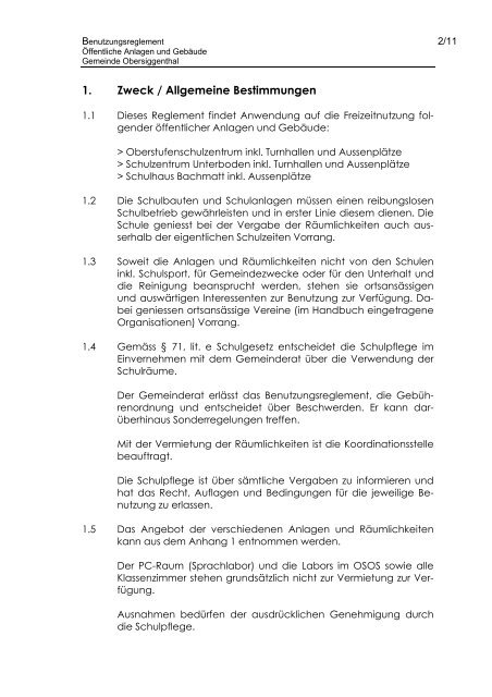 GEMEINDE OBERSIGGENTHAL BENUTZUNGSREGLEMENT ...