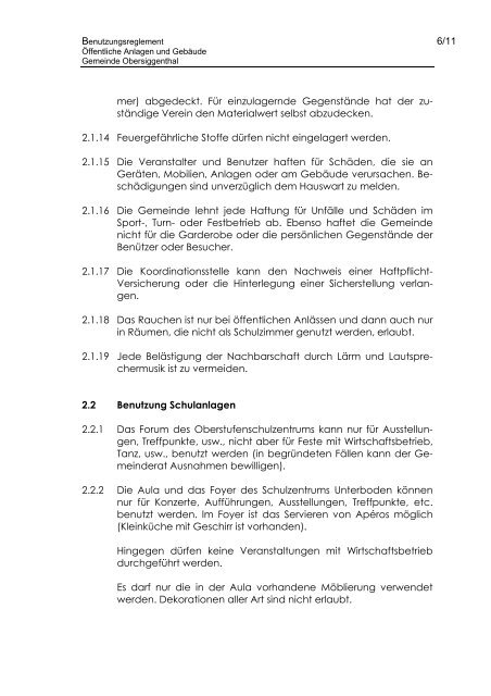 GEMEINDE OBERSIGGENTHAL BENUTZUNGSREGLEMENT ...