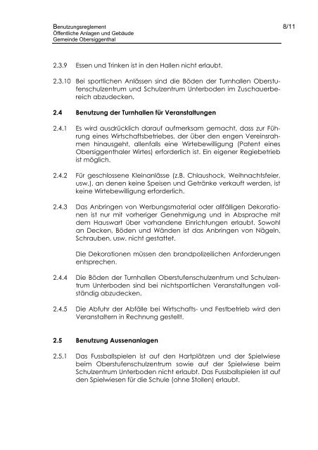 GEMEINDE OBERSIGGENTHAL BENUTZUNGSREGLEMENT ...