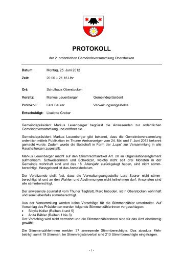 PROTOKOLL - Oberstocken