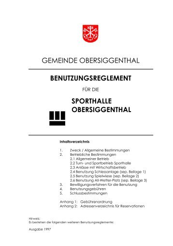 SPORTHALLE OBERSIGGENTHAL ... - Gemeinde Obersiggenthal