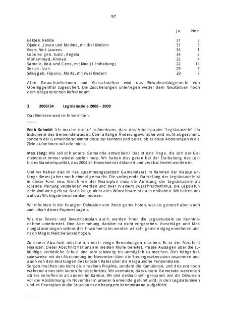 Protokoll des Einwohnerrates - Gemeinde Obersiggenthal