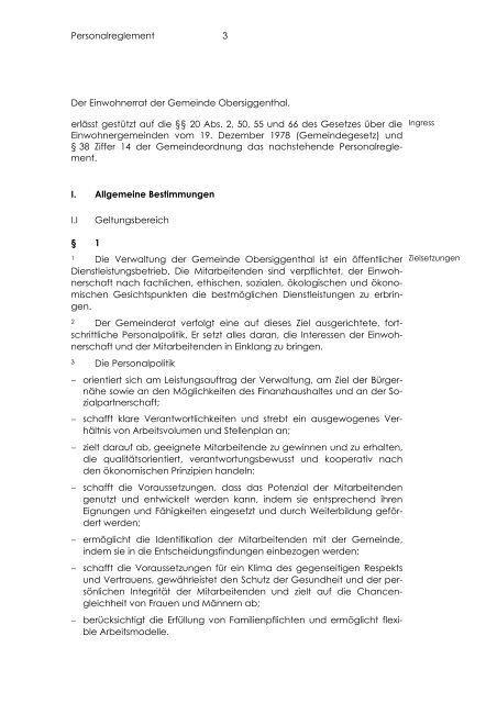 Gemeinde Obersiggenthal Personalreglement (PR)