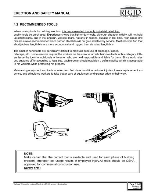 ERECTION AND SAFETY MANUAL - Rigid Global Buildings