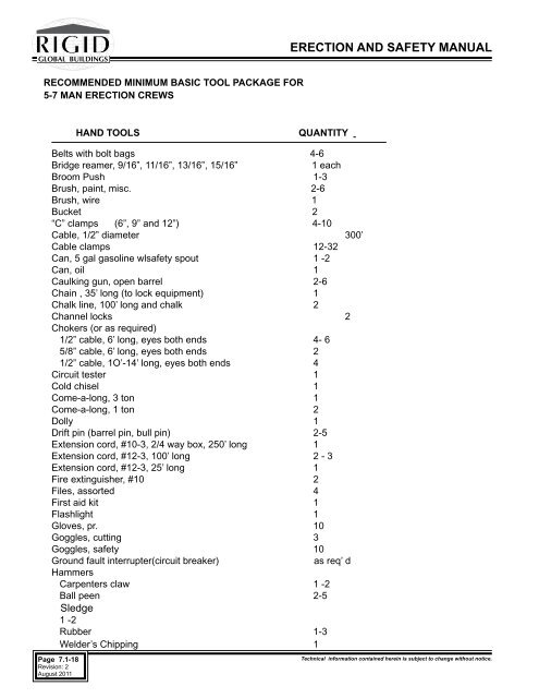 ERECTION AND SAFETY MANUAL - Rigid Global Buildings