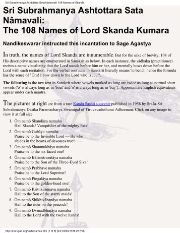 108 Names of Skanda - Vishnu Shiva Mandir Canberra