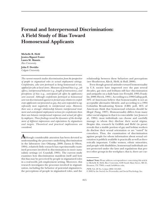 Formal and Interpersonal Discrimination - Online Social Influence ...