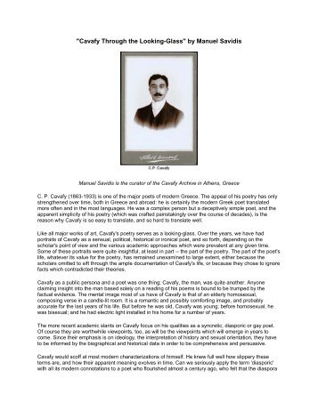 "Cavafy Through the Looking-Glass" by Manuel Savidis