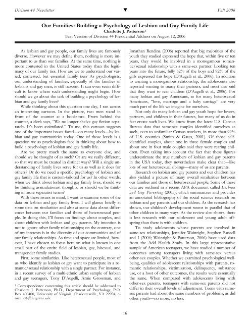 Our Families: Building a Psychology of Lesbian and Gay Family Life