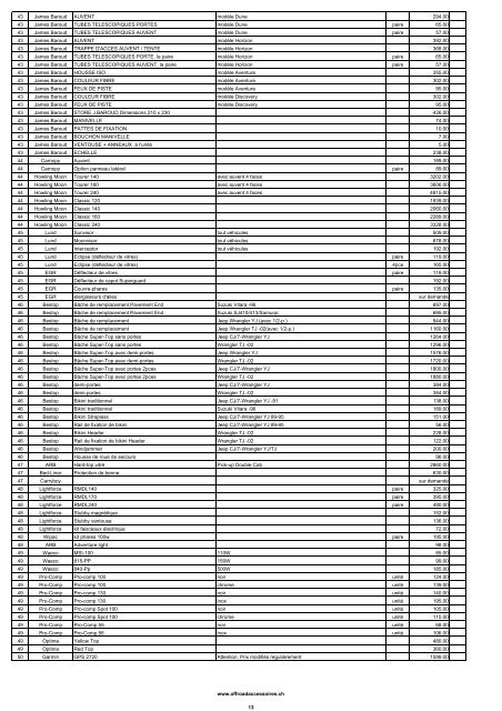 liste de prix catalogue 2007 CHF - Offroad Accessoires