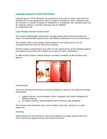 Lafarge Gypsum Toilet Partitions - AutoSpec